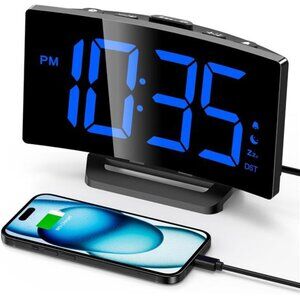Digital Alarm Clock Large Display LED Bedside Clock USB Charging Snooze Adjustab